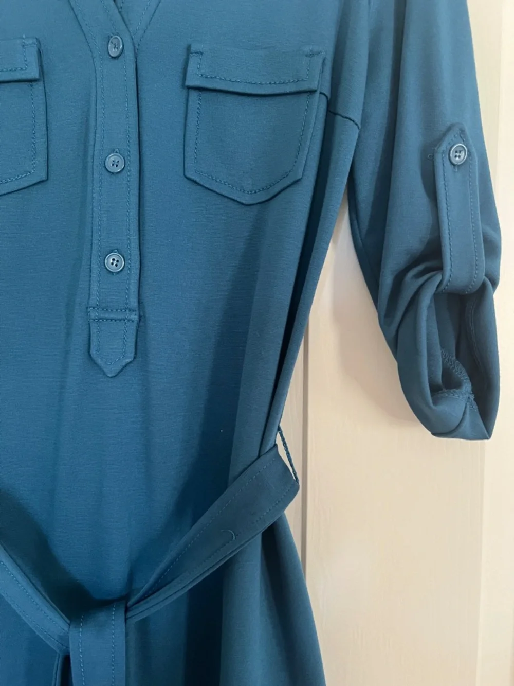 Max Studio Teal Shirt Dress with Tie Belt - Picture 4 of 5